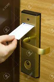 To allow for entry using your original and master keys, change the pins in the lock mechanisms in each door. A Hand Inserting Keycard In The Electronic Lock Stock Photo Picture And Royalty Free Image Image 712724