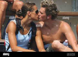Frances Laure Manaudou kisses her boyfriend Pierre Henri during the  european swimming championships in Budapest, Hungary on July 31, 2006.  Photo by Nicolas GouhierCameleonABACAPRESS.COM Stock Photo - Alamy