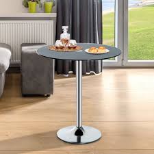 Round Bar Table Black Tempered Glass Top Chrome Metal Base Living Room Furniture Round Bar Table Table Living Room Furniture