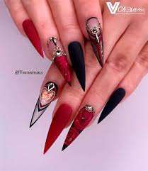 Black And Red Stiletto Nails Gorgeous Red Black And Sheer Black Stiletto Nails For Valentine S Day Valentinenails Stiletton Stiletto Nails Designs Stiletto Nail Art Red Stiletto Nails