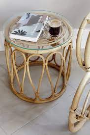 table basse en rotin naturel tambour avec plateau de verre table basse rotin table basse meuble rotin
