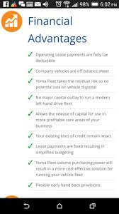 If there's an upfront cost or down payment for the lease, you may also deduct that. Yoma Fleet Financial Advantages Operating Lease Payments Are Fully Tax Deductible Company Vehicles Are Off Balance Sheet Yoma Fleet Takes The Residual Risk So No Potential Loss On