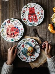 The van ness small cat dinner mat is non skid. 8 Inch Colorful Cat Dinner Plate Under Glazed Ceramic Dinner Dishes Dessert Tray Flower Kitten Dinnerware Microwave Safe Dishes Plates Aliexpress