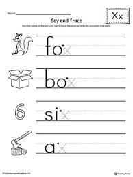 say and trace letter x ending sound words worksheet kindergarten worksheets printable preschool letters preschool worksheets