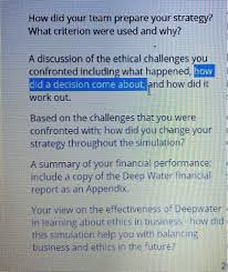 Can U Help Me Out With Report It Is Deepwater Sim Chegg Com