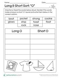 Add and subtract within 20. Long O Short O Printable Worksheets Education Com