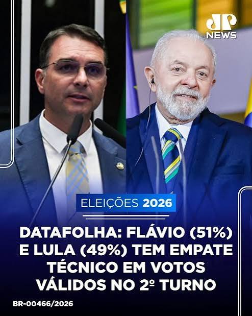 Pesquisa Datafolha divulgada nesta quinta-feira (15) aponta Flávio Bolsonaro (PL) com 51% dos votos válidos e Lula (PT) com 49% no segundo turno das eleições presidenciais. O cálculo dos votos válidos