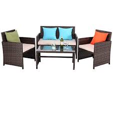 See Do4u Outdoor Patio Furniture Set 4 Pcs Pe Rattan Wicker Ga Decor In 2020 Outdoor Patio Furniture Sets Garden Sofa Beige Cushions