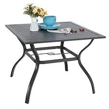 Explore 204 listings for garden table and chairs with parasol at best prices. Weather Resistant Table With Steel Slat Top And 2 6 Umbrella Hole For Lawn Backyard Garden Sophia William Metal Patio Dining Table Black Rectangular Outdoor Table Tables Patio Lawn Garden Plutusias Com