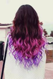 You can't find any purple hair ideas for your mane. Amazing Black Hair With Pink And Purple Highlight White Shirt Curly Hair Hair Styles Purple Ombre Hair Dip Dye Hair