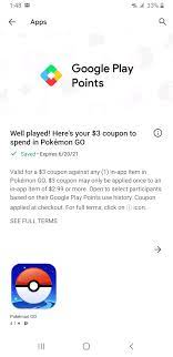 We did not find results for: Play Points I Redeemed A 3 Coupon For Pokemon Go And I Don T Know How To Use It In The Game Google Play Community