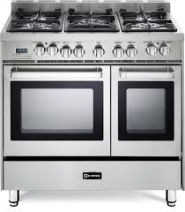 Oven, 4 burners, convection fan, cast iron grates, and blue porcelain. Verona Vefsge365ndss 36 Inch Pro Style Dual Fuel Double Oven Range Closeout With 5 Sealed Burners 3 9 Cu Ft Total Capacity 2 European Convection Ovens Multi Function Programmable Ovens Wok Ring And Storage Drawer