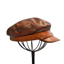 Vintage All Leather Biker Newsboy Hat Cabby Cap By Henschel Hat Company Size Extra Large News Boy Hat Leather Hats