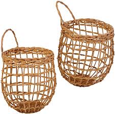 47th & main round woven storage basket, set of 2, rattan with lid. Amazon Com Hyakuoku Onion Basket Handwoven Rattan Chic Decor Hanging Wall Garlic Container Vintage Boho Storage For T In 2021 Chic Decor Hand Weaving Vintage Boho