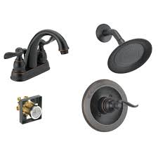 Delta Windemere 4 In Centerset 2 Handle Bathroom Faucet Bundle With Shower Trim And Rough In In Oil Rubbed Bronze Faucet Delta Windemere Bathroom Faucets