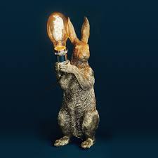 Perfect as a bedside table lamp for any rabbit lover, this scholarly lagomorph (that's a fancy word for hare) sprawls on his stomach peering at a book through a looking glass. Meister Silver Rabbit Table Lamp