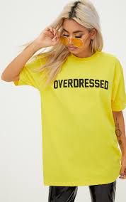 Black And Yellow Graphic Tee Womens Overdressed Slogan Yellow Oversized T Shirt Prettylittlething Usa T Shirts For Women Work Wear Women Women Tops Online