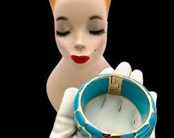 Vintage ANGELIQUE DE PARIS Sterling Silver Clamper Bracelet Gold Over  Silver 18k Gold Vermeil Turquoise Highend Designer Massive Stack Gift