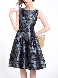Blue Contrast Jacquard Sleeveless Midi Dress Metisu Midi Dress Sleeveless Evening Midi Dress Midi Dress Party