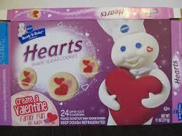 Walmart, $2.50 yes, elves try to stick to the four main food groups: Pillsbury Valentine Cookies Easter Sugar Cookies Heart Shaped Sugar Cookies Valentine Sugar Cookies