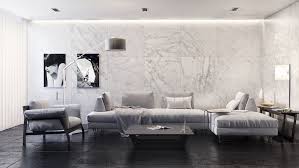 Marble Tiled Walls Accent Wall Ideas Bedroom White Sofas Armchaor Black Floor Coff In 2020 Accent Walls In Living Room Grey Painted Walls Living Room Decor Inspiration