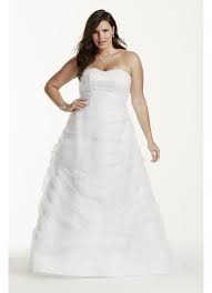 Women's organza cap sleeve short front long back wedding dresses bridal gowns. Organza Draped Plus Size Wedding Dress With Beads David S Bridal