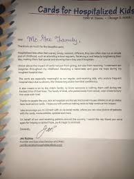 Send a card and/or a gift to sick children and bring a smile to their face! Cards For Hosp Kids On Twitter Every Individual Or Group Schools Companies Teams Etc That Sends Cards To Us Receives A Letter Like This