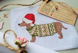 A modern cross stitches pattern of a dog is an excellent gift for dog lovers. Sausage Dog Cross Stitch Kit Dachshund Cross Stitch Etsy Christmas Cross Stitch Cross Stitch Patterns Christmas Cross Stitch