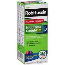 Robitussin (guaifenesin) reduces the thickness and amount of mucus in your throat and chest. Robitussin Max Strength Blue Raspberry Nighttime Cough Dm Liquid Shop Cough Cold Flu At H E B