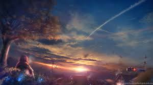5131 sunset hd wallpapers and background images. Beautiful Scenery Anime Girl At Sunset Wallpapers Desktop Background