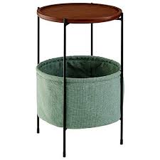 Round Chairside Table Side End Home Office Wood Table Top Metal Frame In Black Lower Storage Basket In Teal Fab Storage Baskets Amazon Home Decor Round Storage