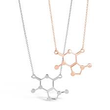 Coffee Dna Caffeine Molecule Necklace Gold Silver Unique Science Molecule Necklace Coffee Necklace Caffeine Molecule Necklace
