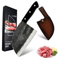 Wood & steel bolster handle. Sowoll Hand Forged Serbian Chef Knife Full Tang High Carbon Steel Butcher Knife With Sheath Meat Cleaver For Kitchen Camping Use Knife Sets Aliexpress