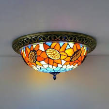 Orange Sunflower Flush Mount Light 3 4 Lights Tiffany Rustic Ceiling Lamp For Kitchen Balcony Takeluckhome Com