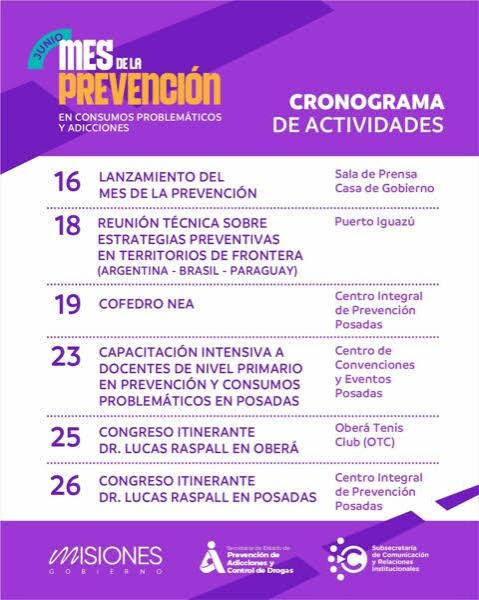 MISIONES IMPULSA UNA AGENDA PROVINCIAL POR EL MES DE LA PREVENCI�N DE LOS CONSUMOS PROBLEM�TICOS Y ADICCIONES - Provincia de Misiones