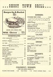 Start your day with a cup of hot coffee, latte, or cappuccino and your favorite baked goods, including gooey cinnamon buns, made fresh daily at our knott's berry farm bakery. Art Of The Menu Ghost Town Grill Vintage Menu Menu Restaurant Restaurant Menu Design
