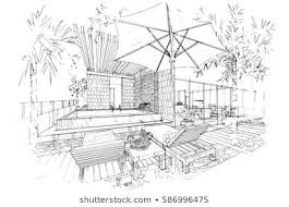 Sketch Streaks Swimming Pool Black And White Interior Design Vector Sketch Sketches Perspective Sketch White Interior Design