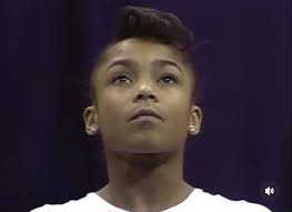 Dominique Moceanu Fun Routine in Gold Uniform