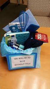 18 ideas to bid farewell to a parting coworker. We Ll Be So Blue Without You Going Away Basket Moving Away Gifts Goodbye Gifts Going Away Gifts