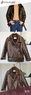 Zara Faux Leather And Fur Aviator Biker Jacket Biker Jacket Jackets Thick Sweaters