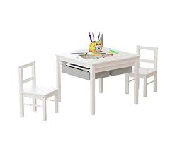 Amazon Com Utex 2 In 1 Kids Multi Activity Table And 2 Chairs Set With Storage White With Red Drawer Kitchen Dini Storage Drawers Chair Storage Chair Set