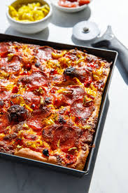 Detroit Style Pepperoni And Pickled Pepper Pan Pizza Love And Olive Oil Recipe In 2020 Stuffed Peppers Pan Pizza Pizza