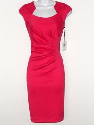 Calvin Klein Dress Size 10 Hot Pink Sateen Ruched Stretch Sheath Cocktail Nwt Set Dress Dresses For Work Cute Dresses