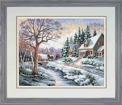 Beautiful and colorful reflections of the mountain on the lake is a must cross stitch pattern to have. Winter Scene 16 Of 16 Cross Stitch Landscape Dimensions Cross Stitch Cross Stitch Kits