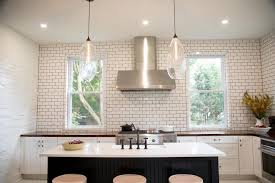 Contemporary Black And White Kitchen With Custom Glass Light Fixtures Hgtv