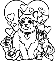 Blog de dessins de chat, illustration de chat, photos de pixel le chat et autres chatons chat noir avec des coeurs. Coloriage De Chat Avec Des Coeurs Et Des Fleurs