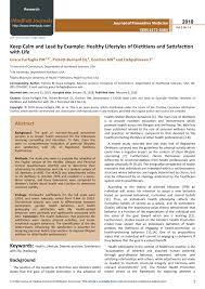This article is more than 1 year old. Pdf Keep Calm And Lead By Example Healthy Lifestyles Of Dietitians And Satisfaction With Life