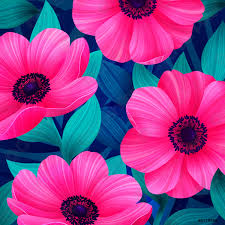 Sfondo Tropicale Luminoso Con Fiori Rosa E Corallo Bellissimi Anemoni Vettore Stock Crushpixel
