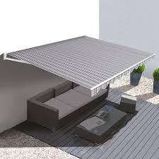 Store Banne Manuel 3 95 M X 3 M Raye Gris Blanc 12947