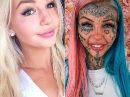 Amber's left forearm contains 'hollywood' in letters inked on it. Woman Has Spent 70 000 On Tattoos And Body Modifications